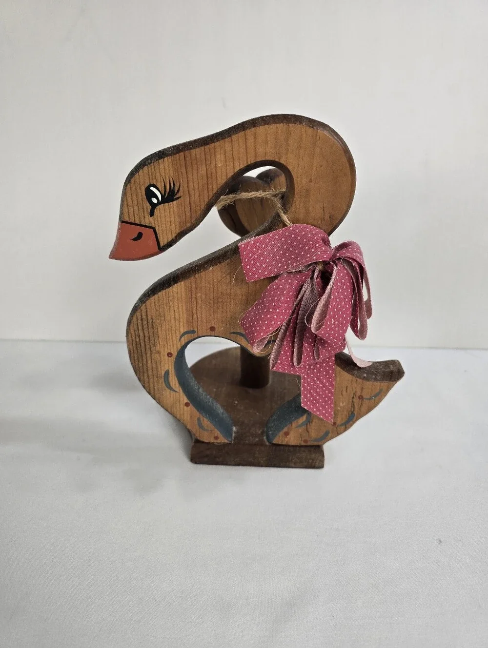 Vintage Wooden Duck Handcrafted Toilet Paper Roll Holder Grandmacore Goose